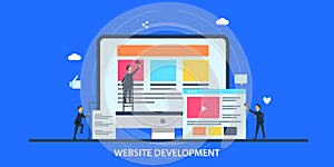 Flat design concept of website development, search engine optimization, web application, customer experience.