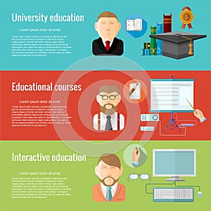 Flat design concepts for defferent education university education, educational courses, interactive educationa.