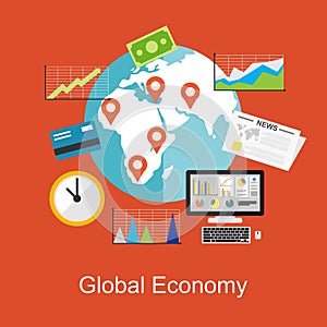 Flat design concepts for global economy, world economy, marketing analytic, business bcakground