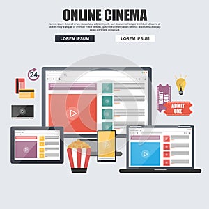 Flat design concepts for online cinema, internet streaming