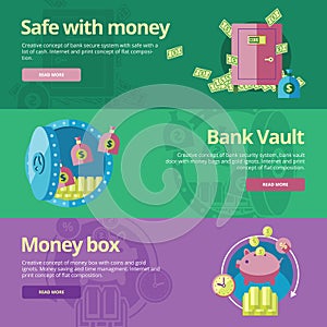 Flat design concepts for safe, money, bank vault, money box.