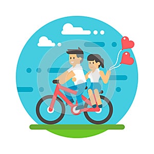 Flat design couple riding bicycle