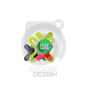 Flat design cross shape geometric sticker icon, paper style design with buy now sample text, for business or web