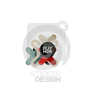 Flat design cross shape geometric sticker icon, paper style design with buy now sample text, for business or web