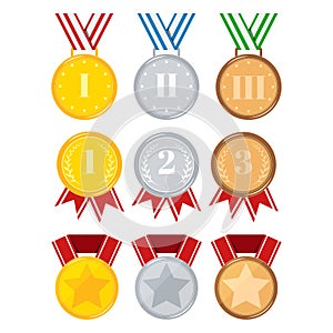 Flat design different medals set isolated on white background Vector illustration.