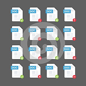 Flat design with DOC files icon set ,symbol set, vector design element illustration