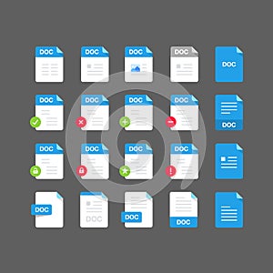 Flat design with DOC files icon set ,symbol set, vector design element illustration