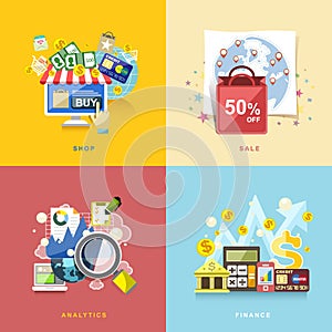 Flat design for e-commerce, online shopping, sale, finance, anal