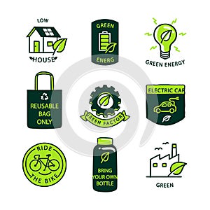 Flat design eco concept friendly label set Vector illustration.