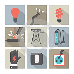Flat Design Electricity Power Icons Set
