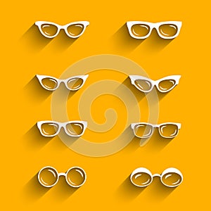 Flat design eyeglasses vector set with shadows photo