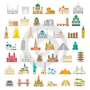 Flat design famous landmark set