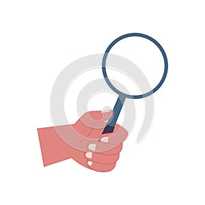 Flat design of hand holding magnifying glass