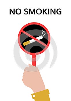 Flat design with hand holds no smoking sign, vector