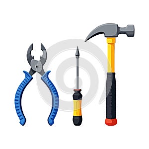 Flat Design Hand Tools Vector Icons For Construction And Mechanical Work