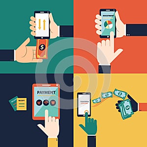 Flat design hand vector for mobile banking concept