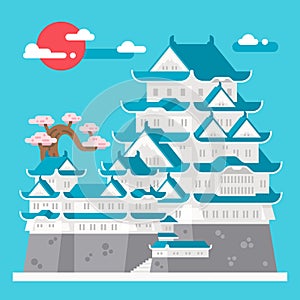 Flat design Himeji castle Japan