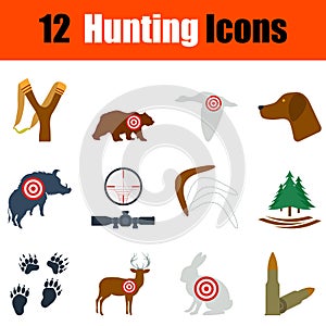 Flat design hunting icon set