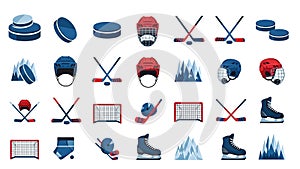 Flat Design Ice Hockey Equipment and Elements Vector Set