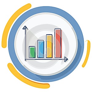 Flat design icon of a colorful bar chart representing data analytics, growth, and statistics