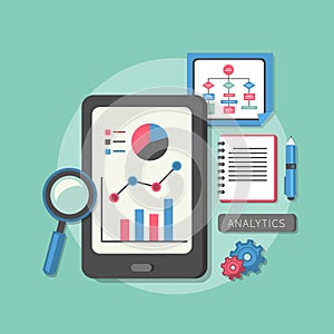 Flat design icon set of analytics elements