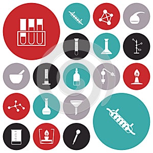 Flat design icons for chemistry lab