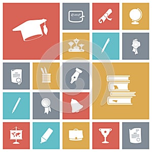 Flat design icons for education