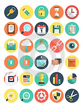 Flat design icons set modern style vector illustration concept of web development service, social media marketing, graphic design.