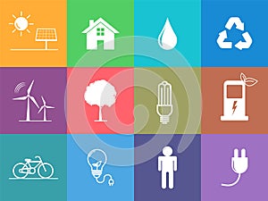 Flat design icons set of sustainable energy and Ecology concept