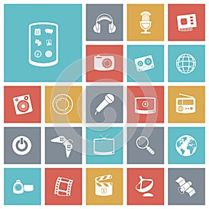 Flat design icons for technology and entertainment