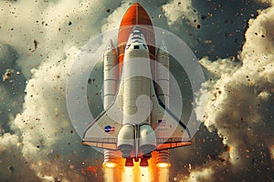 Flat design illustration of an American space shuttle launch