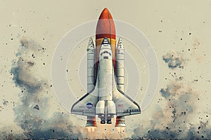 Flat design illustration of an American space shuttle launch