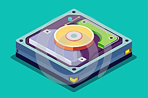 A flat design illustration of a CD player on a blue background, Hard drive Customizable Cartoon Illustration
