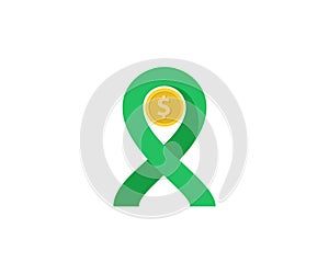 flat design illustration of a coin with the ribbon symbol of solidarity, money donation in humanity or green movement