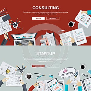 Flat design illustration concepts for business consulting and startup