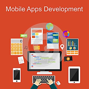 Flat design illustration concepts for mobile apps development or programming.