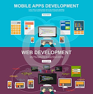 Flat design illustration concepts for mobile apps development, web development,, programming, programmer, developer, development,