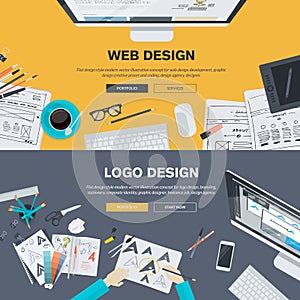 Flat design illustration concepts for web design development, logo design