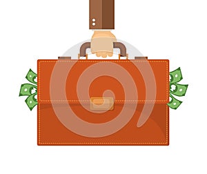 Flat design illustration. Hand carrying briefcase.