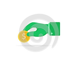 flat design illustration of a hand giving money or coin, an illustration of donation, a generosity