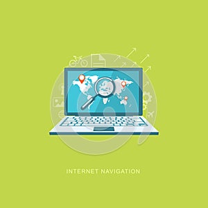 Flat design illustration with icons. Internet navigation