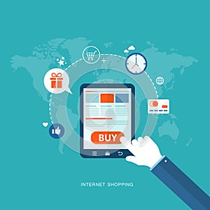 Flat design illustration with icons. Internet shopping