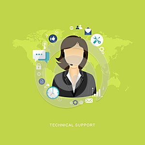 Flat design illustration with icons. Technical support assistant