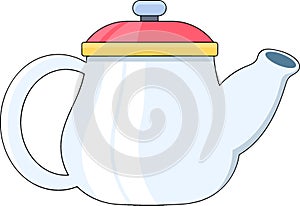 flat design illustration of kitchen utensils, ceramic kettle for hot drinks