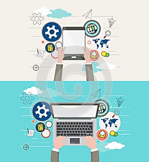 Flat design illustration of modern creative office workspace