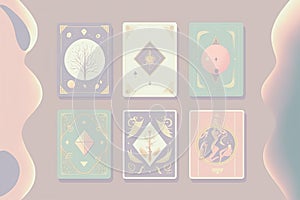 Flat design illustration of playing cards of tarot. Pink and purple tones. Feminity and astrology concept.