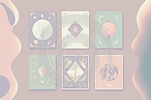 Flat design illustration of playing cards of tarot. Pink and purple tones. Feminity and astrology concept. photo