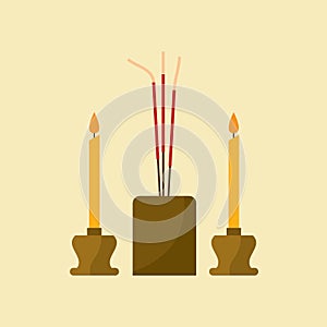 Flat Design Incense and candles are worshipers in Buddhism Concept Vector