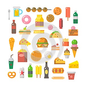 Flat design of junk food set