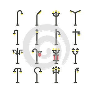 Flat design lamp post set